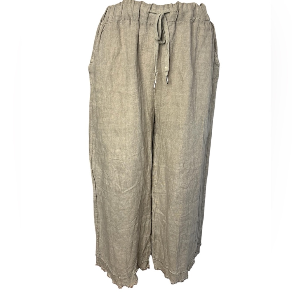 Meo Meli taupe wide leg 100% linen pants Size Medium